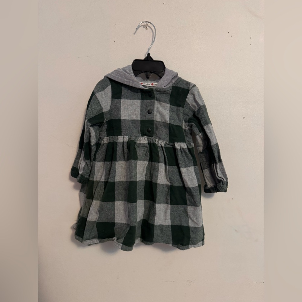 Green Plaid Flannel Toddler Hoodie Dress